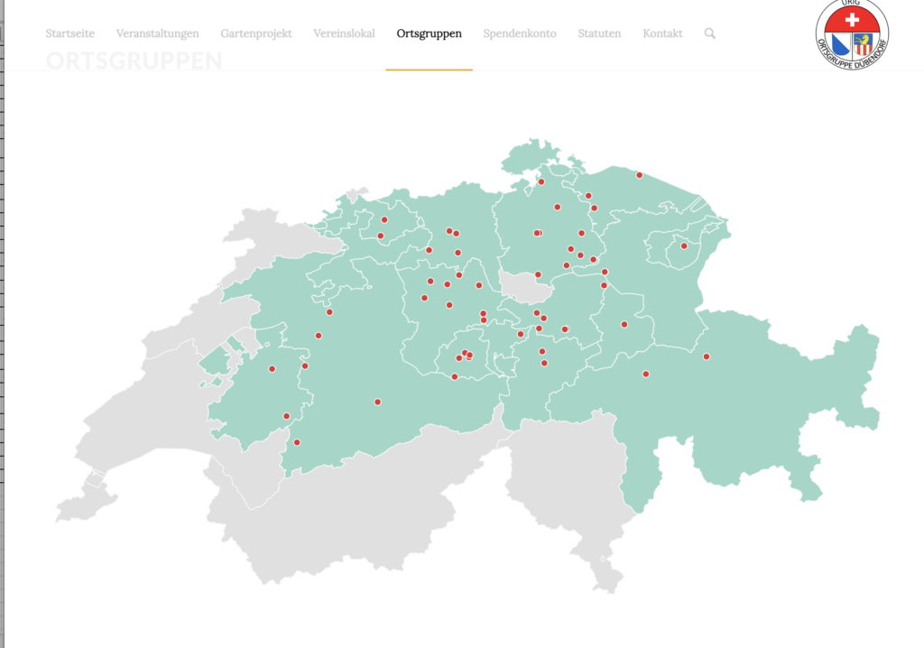 Karte der Schweiz mit Konzentration von Urig Ortsgruppen in der Deutschschweiz